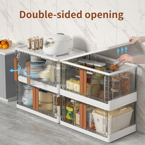 Keqin Folding Storage Organizer with Lids & Wheels,Large Capacity Plastic Toy Storage Container,Multi Layered 72L Transparent Organizer Box for Home Office Trunk Outdoor 64*40*143cm (4 Pack, 19 Gal)