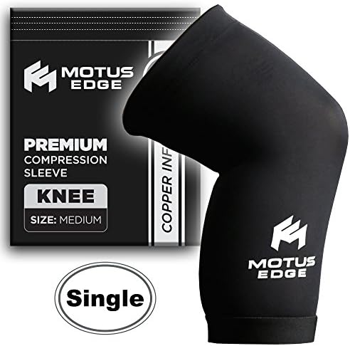 Motus Edge Copper Infused Knee Compression Sleeve for Running, Sports, CrossFit, Pain Relief, Rehab (1-pack - Medium)