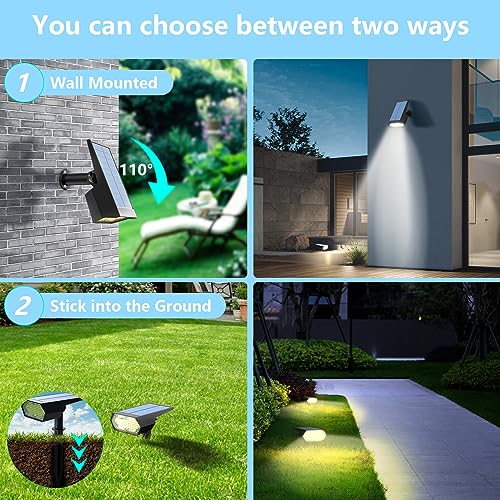 Nooydio Solar Spot Lights Outdoor, 92 LED Yellow/White 2 Lighting Color Modes Landscape Spotlights, IP68 Waterproof, 2-in-1 Sensing Auto On/Off, Solar Lights for Walkway Yard Garden Driveway (4PCS)