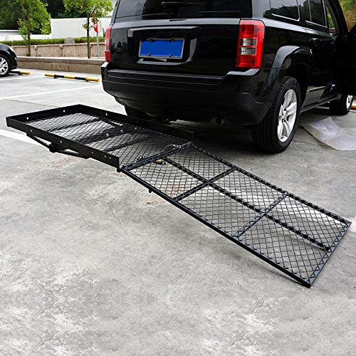 Simoner 300kg/660lbs Capacity Mounted Wheelchair Carrier, Folding Power Mobility Scooter Cargo with Foldable Ramp, Baby Carriage Puller Rack w/Durable Hitch