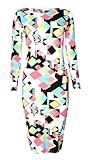 Vip Women's Long Sleeved Geometric Retro Square Print Midi Dress