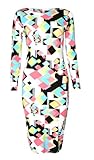 Womens Long Sleeved Geometric Retro Square Print Midi Dress (Mtc) (8/10 (uk 12/14), black/white/yellow), Online Clothing Store