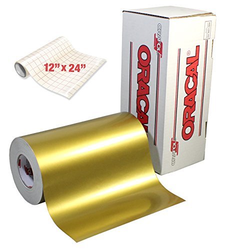 ORACAL Gloss Gold Metallic Adhesive Craft Vinyl for Cameo, Cricut & Silhouette Including Free Roll of Clear Transfer Paper (15ft x 12