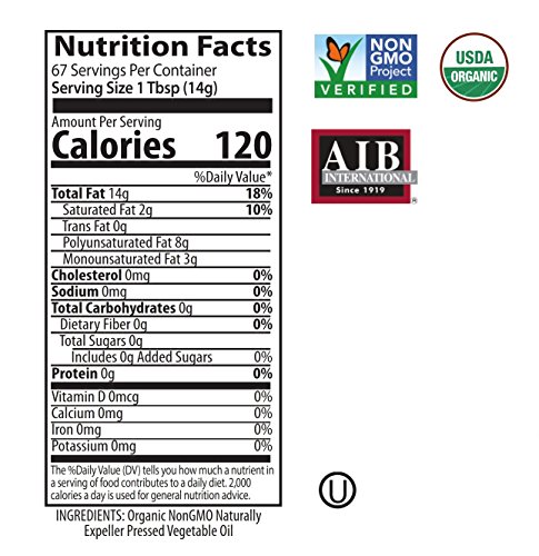 Native Harvest Organic Non-GMO Naturally Expeller Pressed Vegetable Oil, 1 Litre (33.8 FL OZ) 3 Packs