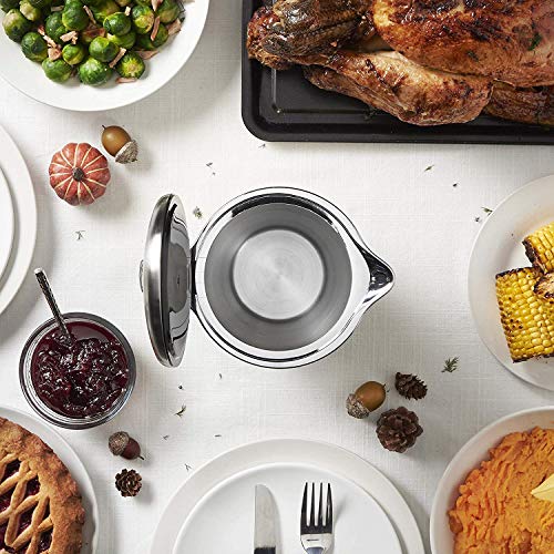 Stainless Steel Gravy Boat Sauce Jug - Double Wall Insulated Steak Sauce Pot with Hinged Lid for Thanksgiving Dinner (14 Ounce) (Purple)