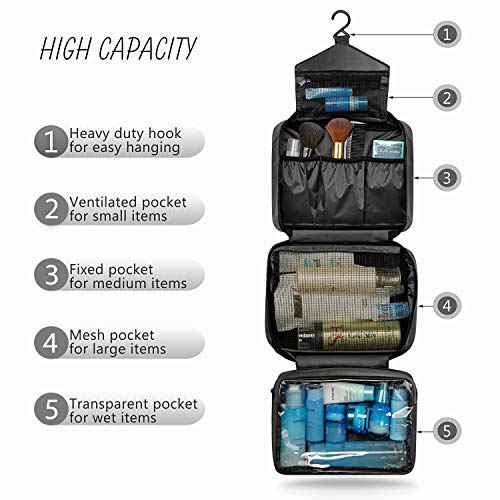 Hanging Toiletry Bag | Compact Travel Toiletry Bag for Men/Women | Foldable Mens Hygiene Bag with 4 Compartments| Waterproof Travel Bathroom Bag.(Black) 5 Hanging Toiletry Bag | Compact Travel Toiletry Bag for Men/Women | Foldable Mens Hygiene Bag with 4 Compartments| Waterproof Travel Bathroom Bag.(Black)