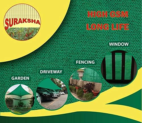 Suraksha Shade Net - Green - 3 x 5 Meters - 50% Shade with Flat Ropes and SS clamp for Hassle Free Hanging