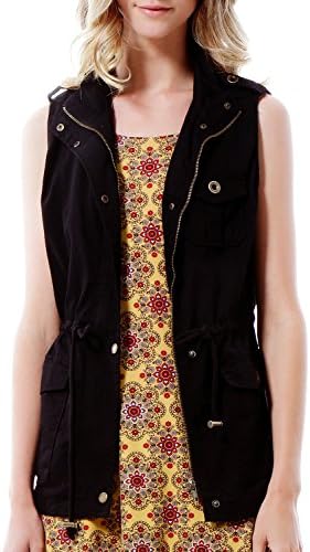 3LC Womens Zip Up Drawstring Waist Cargo Anorak Military Vest