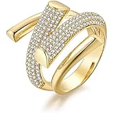 Hsitgexf 18K Gold Plated Cross Layered Rings for Women,Gold Geometric Thick Dome Chunky Rings Simple Curved Eternity Ring Statement Ring Jewelry for Women Gifts