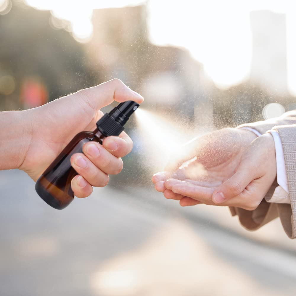 Wedama Spray Bottle, 2 oz Fine Mist Glass Spray Bottles, Little Refillable Liquid Containers for Watering Flowers Cleaning (16 Pack, Amber)