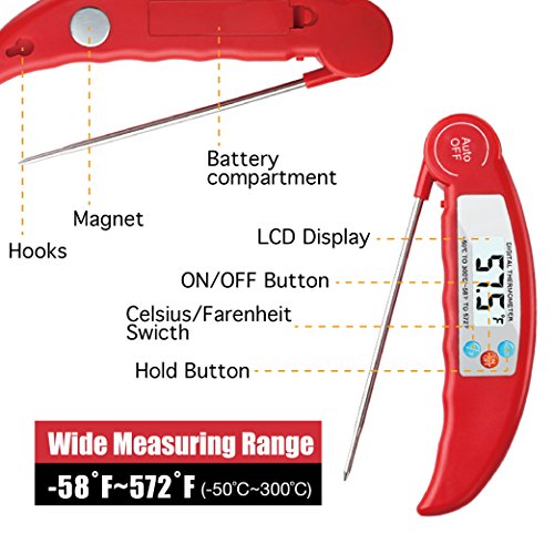 Meat Thermometer | 4.5inch Long Probe | Accurate to ±0.1°C | Read Temp in 3-4s | Great for Cooking, Candy, Cake, Milk, BBQ Grill Smoke | Instant Read Thermometer