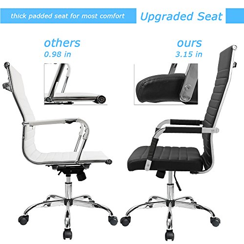 Furmax Ribbed Office Chair High Back PU Leather Executive Conference Chair Adjustable Swivel Chair With Arms (Black)