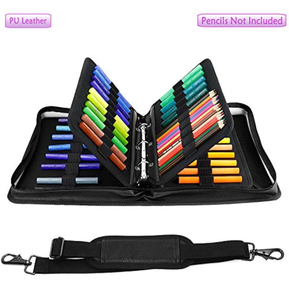 180 Colored Pencils Case / 140 Gel Pens Bag PU Leather & With Zipper