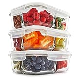 3 Compartment Glass Meal Prep Containers (3, 30) - Food Storage Containers with Vented Lids | Glass Tupperware Set | Leakproof Food Prep Containers | Portion Control Food Containers | Bento Lunch Box