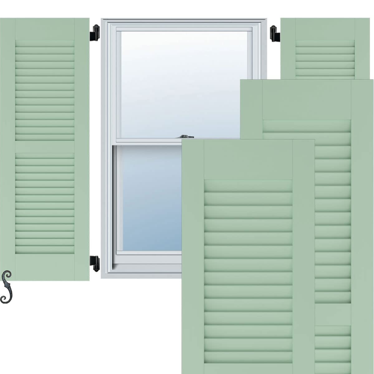 18″W x 46″H Americraft Two Equal Louver Exterior Real Wood Shutters (Per Pair), Seaglass