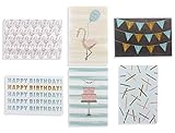 Birthday Cards - Greeting Cards - 6 Designs: Pastel Colors, Flamingos, Flags, Candles - Blank Inside - Includes 48 Cards and Envelopes - 4 x 6 Inches