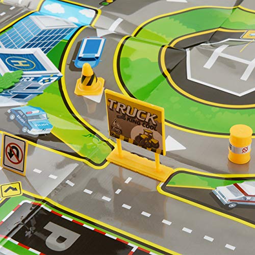 Bluecell 18 Pieces Small Street Signs Playset Traffic Signs Playset & Fun Street Play Mat for Children Birthday Gift Learning Toys Christmas Party Supplies