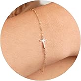 Gold/Silver Cross Bracelets for Women, CZ Sideways Cross Charm Dainty Gold Bracelet for Women Stackable Link Chain Adjustable Hypoallergenic Religious Jewelry Cute Trendy Gifts