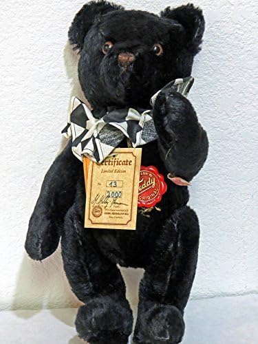 Hermann Teddy Original 'HARLEQUIN' Black color 12 INCHES #43 of 2,000. Growler. Signed by G.G. Hermann 1990 100% Mohair