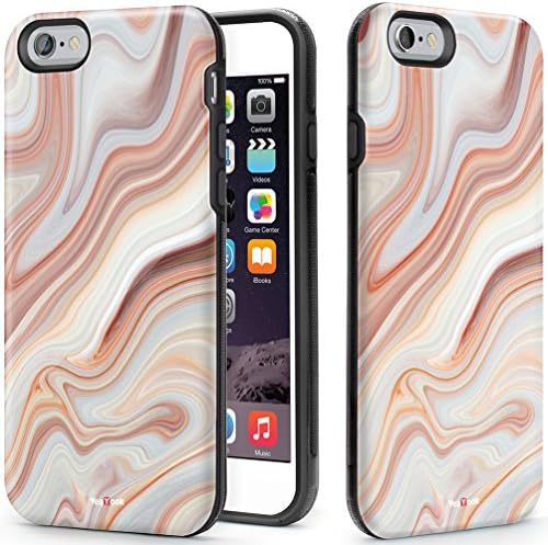VeaYook Tough Case for iPhone 6 iPhone 6s Case With Ring Holder Kickstand Dual Layer Protection Case High Impact Slim Hard Case with Soft Tpu Interior Absorbing Inked Case (Marble Design)