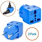 European Plug Adapter by Yubi Power 2 in 1 Universal Travel Adapter with 2 Universal Outlets - 2 Pack - Blue - Shucko Type E / F for France, Germany, Spain, Sweden, Turkey, Ukraine and More!