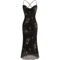 Verdusa Plus Size Floral Bodycon Dress - Spaghetti Strap Backless Long Cami Dress For Women - View #9