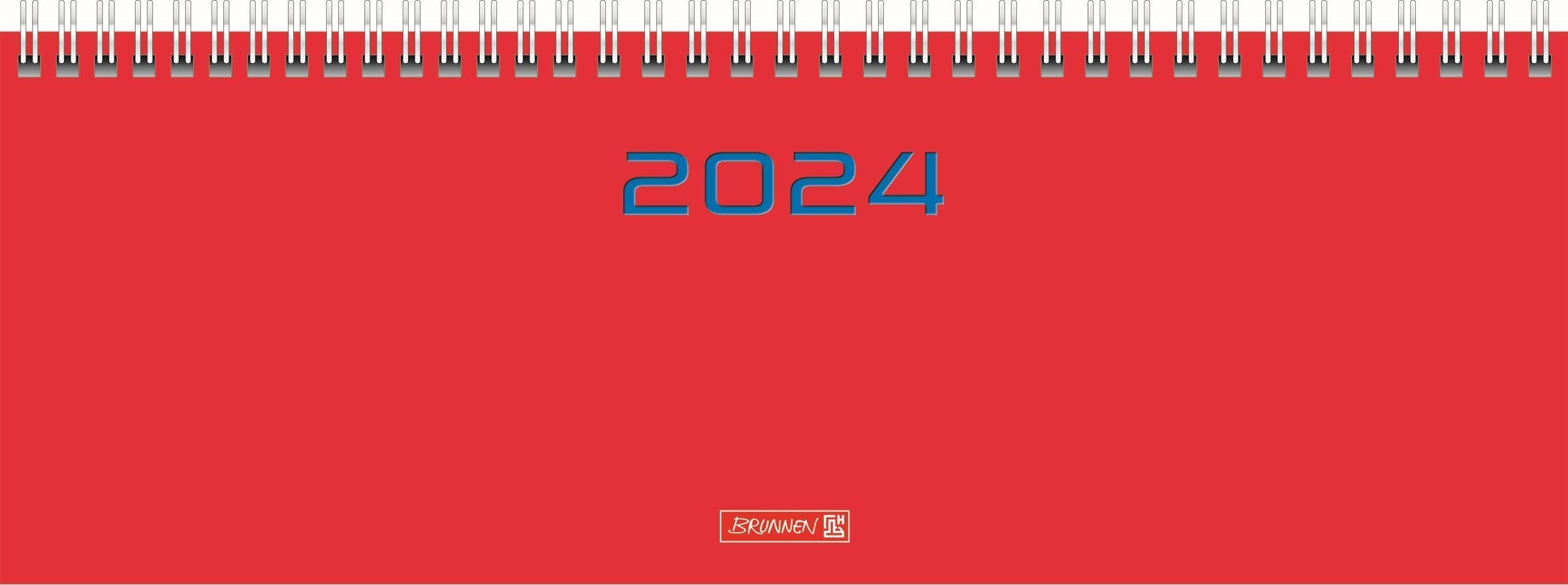 BRUNNEN Weekly calendar model 772 2024, 2 pages = 1 week, sheet size 29.7 x 10.5 cm, red
