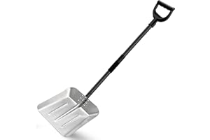 LCOKEIY Snow Shovel Pusher with D Shape Handle,13.3” Wide Metal Collapsible Snow Shovel for Ice and Snow Cleanning,Ergonomic Aluminum Snow Shovel for Driveway Car Camping
