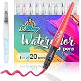 20 Watercolor Brush Pens Set of 20 Soft Flexible Tip - Watercolor Markers for Adult Coloring Books, Calligraphy, Manga, Comic, Art, Writing and Sketching, Set of 20 Colors Based Ink - by C&amp;Berg