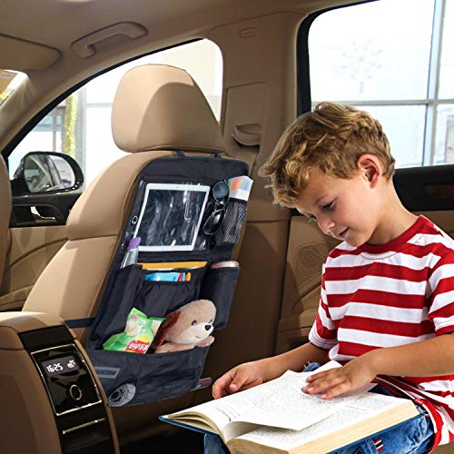 Backseat Car Organizer with Clear View iPad Holder- Large Transparent Waterproof Pocket for New Gen 13.9" Touchscreen Tablet, Storage Pouches, Kick Mat for Kids - Hanging Organization Caddy, 2 Pack - Thumbnail 7