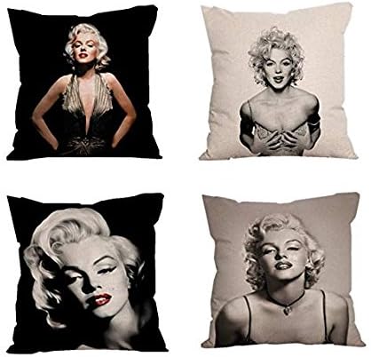 HULI Gorgeous 3D Print Marilyn Monroe Throw Pillow Cover Cotton Linen 4-Pack Cushion Cover for Sofa Bed Chair 18x18inch(45x45cm)