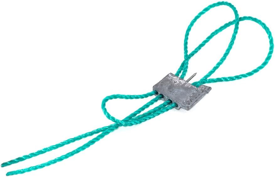 BFSeals correlative numbered rectangular lead seal with spike and polypropilene green cord. 200 pcs.