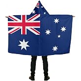 Australia Cape Flag 3x5FT Australians Adult Costume Cloak Wearable Body Flag with Hood and Sleeves Polyester Patriotic Banner for Sports Fan Game Day Events Party Celebration