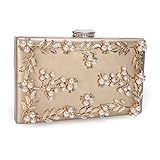 UBORSE Women's Floral Pearl Beaded Evening Handbags Party Clutch Bridal Purse Golden