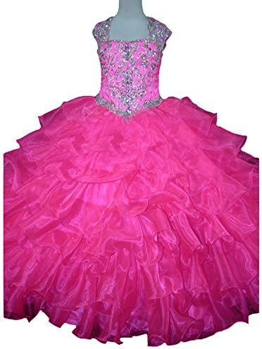 Little Girls'Beaded Embellished Pageant Dreses Full Chirstmas Party Dresses US 12 Hot Pink