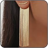 Gold Long Chain Tassel Earrings for Women Simple Non Tarnish Dangle Drop Earrings Fashion Elegant Jewelry Gifts
