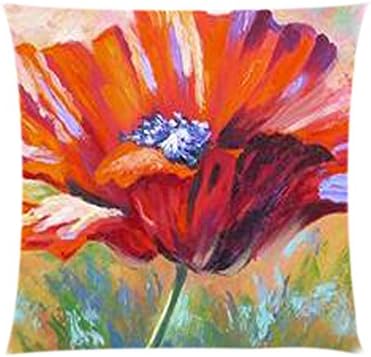 TNHCIG Oil Painting Pretty Poppy Flower Cotton Linen Throw Pillow Case Cushion Cover Home Sofa Balcony Decorative 18'' X 18 '' (4)