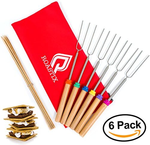 Axe Sickle Luxury Extendable Marshmallow Roasting Sticks, For BBQ, Camping, Bonfire & Campfire Cooking, Telescoping Hotdog Forks, 6 Set, Long Rotating, Barbecue Skewers, Smores Sticks best for Kids.