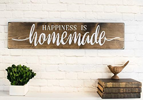Michell63Bentham Dark Walnut Happiness Is Homemade Wooden Sign - Rustic Farmhouse Wooden Hanging Signs Rustic Home Funny Wall Plaque Rustic Wall Art Decor Gifts Sign