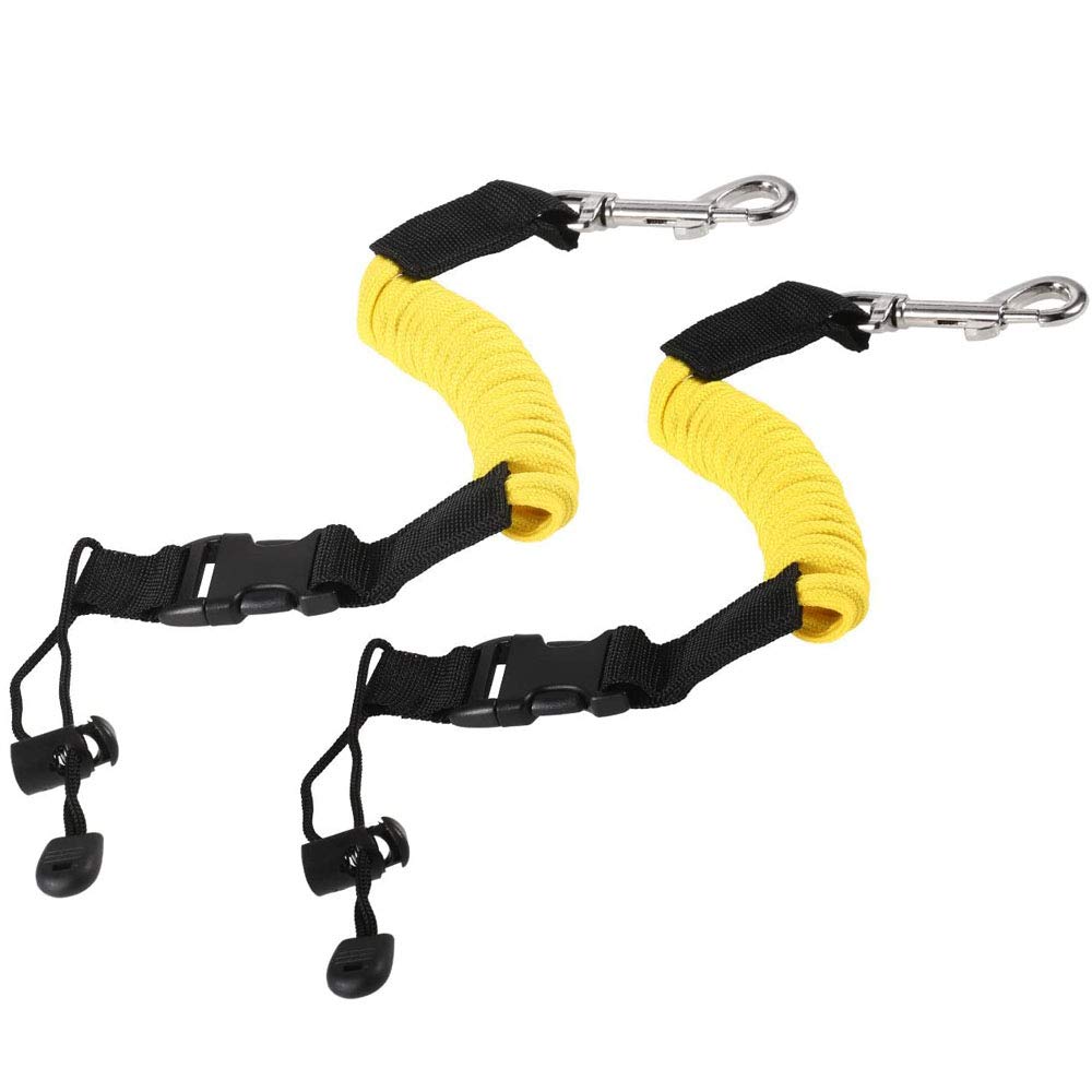 POFET 2PCS Kayak Rod Leash Paddle Safety Boat Fishing Rod Leash Universal Paddle/Fishing Rod Leash Kayak Accessories Length 21″-61″（Yellow）