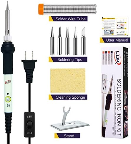 LDK Soldering Iron Kit Electronics, 60W 110V Adjustable Temperature Welding Tool, 5pcs Tips, Stand, Cleaning Sponge, Solder Wire and User Manual for Variously Repaired Usage (9-in-1)
