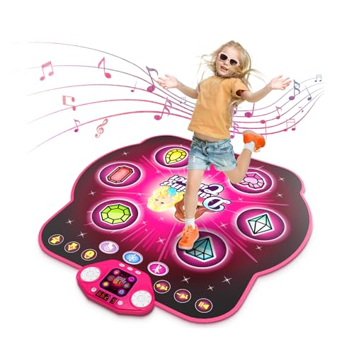 Dance Mat Toys for 3-12 Year Old Girls, Dance Mats for Kids with Wireless Bluetooth, Light-up 6-Button & 5 Game Modes Kids Dance Mat, Birthday Toys Gifts for 3 4 5 6 7 8 9 10+ Year Old Girls