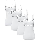 Sugar Sunday Cotton Camisole Tops for Women Built in Bra Spaghetti Strap Tank Top with Shelf Bra Cami Undershirt Pack 1-4