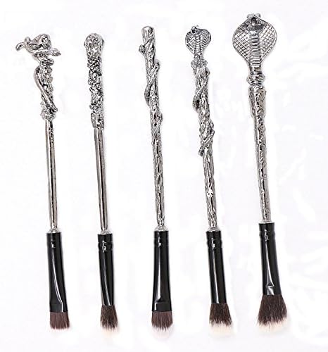 Harry Potter Magic Wizard Wand Makeup Brushes Kit with Sponge Powder Puffs, 5pcs Face Makeup Brush Set (ash black)