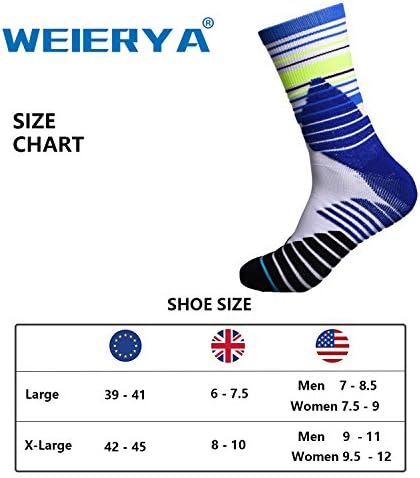 WEIERYA Sports Performance Socks for Men and Women, Moisture Wicking, Compression Support, Cushioned Socks 2 Pairs Pack