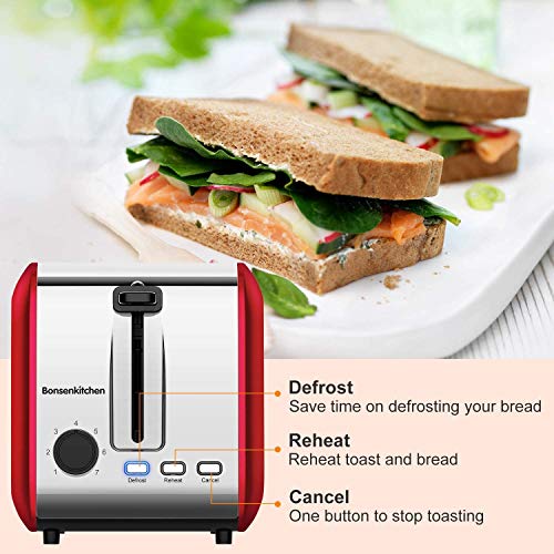 2 Slice Red Toasters, Bonsenkitchen Stainless Steel Wide Slot Bread