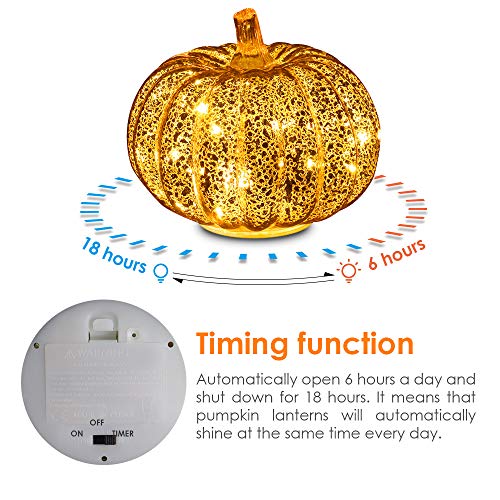 Halloween Pumpkin Lantern Light, Jack o Lantern Decorative Pumpkins Mercury Glass Decor Fall Decorations Led Timer Candles Battery Operated Medium - Thumbnail 2