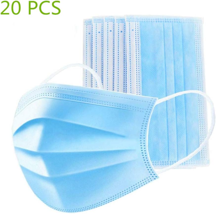 Aisence 20 Pieces 3-Layer Disposable Face Ma-sk Adult Anti-fog Haze Dustproof Non-Woven Fabrics Ma-sk