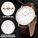 KIDPER Mens Wrist Watch,Minimalist Brown Leather Band Analog Quartz Watch,Classic Casual Dress Watches for Men