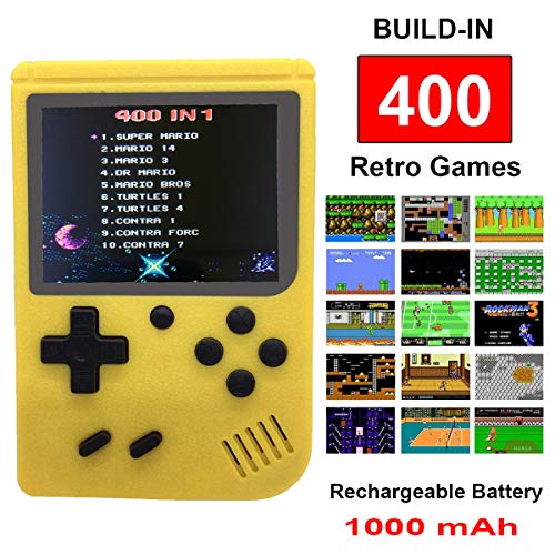 Mini Retro Handheld FC Games Consoles ,Built-in 400 Classic Game, Portable Gameboy 3 Inch LCD Screen 1000mAh Rechargeable Battery TV Output ,Good Gifts for Kids Boys Girls Men Women (Consoles-Yellow)